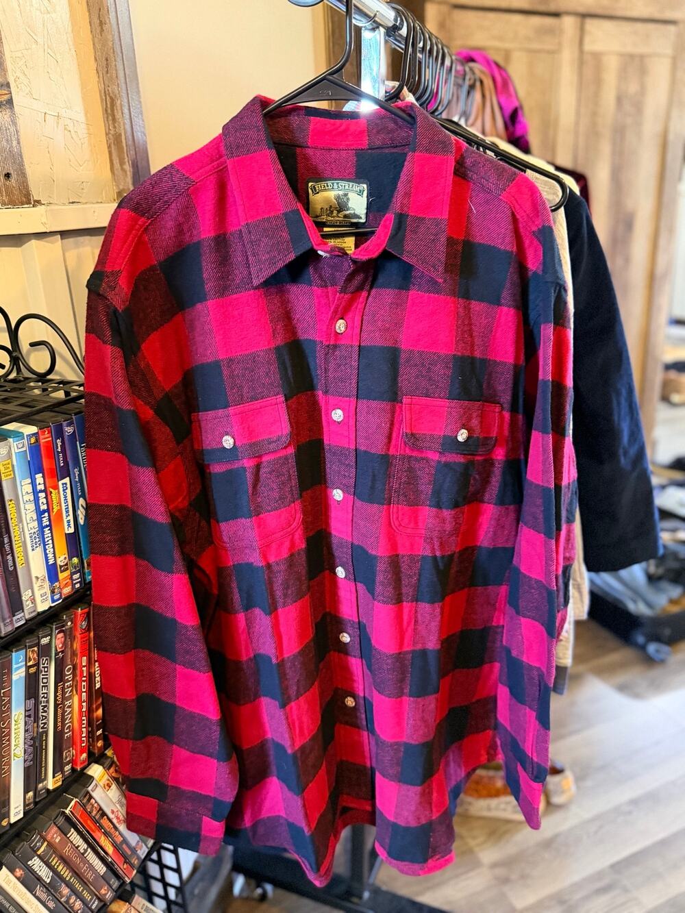 Field & Stream XXL Red Black Buffalo Plaid Flannel Shirt 100% Cotton